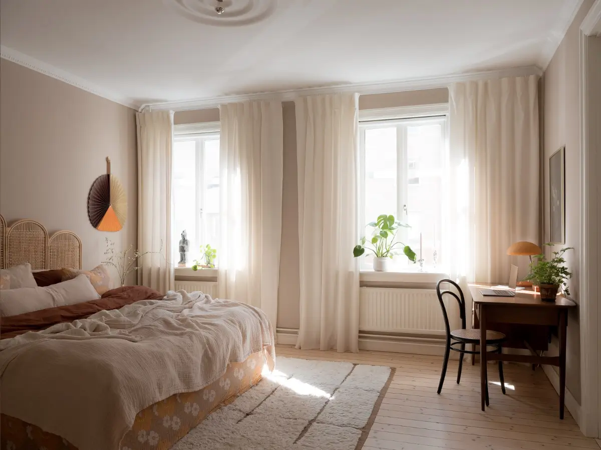 Neutral Shades and Period Elements in a Scandi Apartment 12 sand colored master bedroom desk