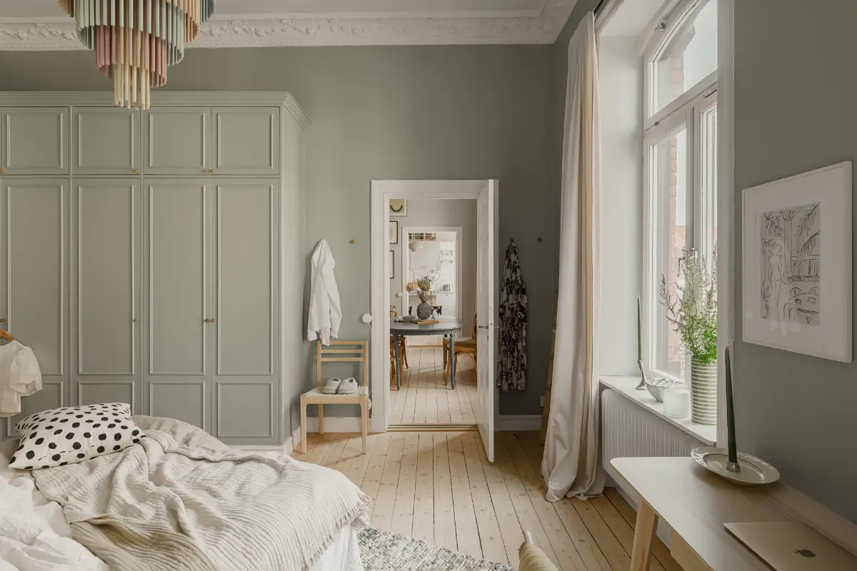 A Gray Scandinavian Apartment with a Royal History 22 scandi bedroom wooden floor