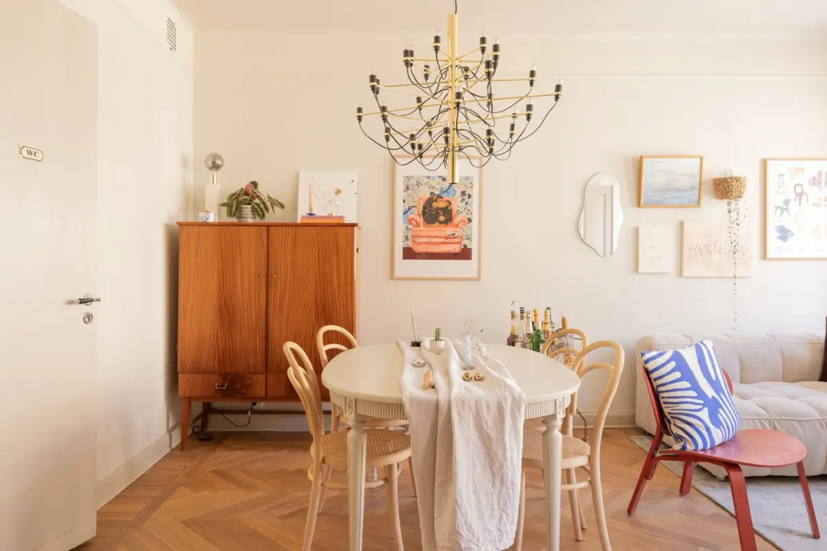 A Small Beige Stockholm Apartment with Plenty of Storage 7 scandi living room with large dining table