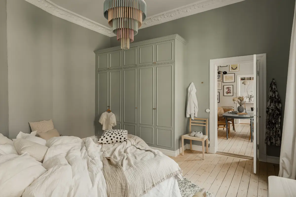 A Gray Scandinavian Apartment with a Royal History 20 scandinavian bedroom with built-in wardrobes