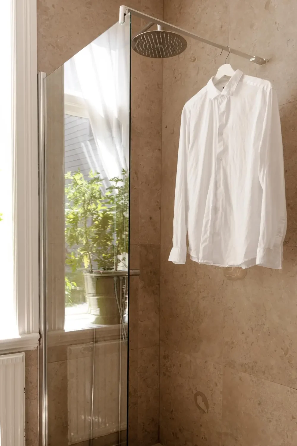 A Dark Gray Swedish Apartment with an Olive Green Kitchen 23 shower