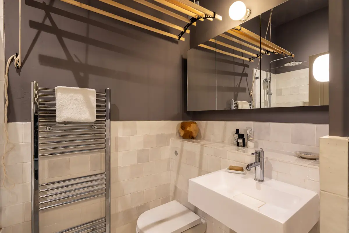 A Modern Extension and Period Details in a Ground Floor London Home 17 small gray bathroom