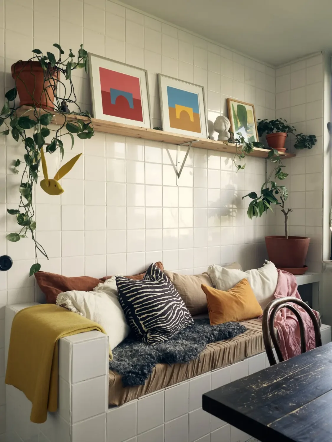 Industrial Elements in a 1960s Duplex Apartment in Stockholm 24 tiled built-in bench