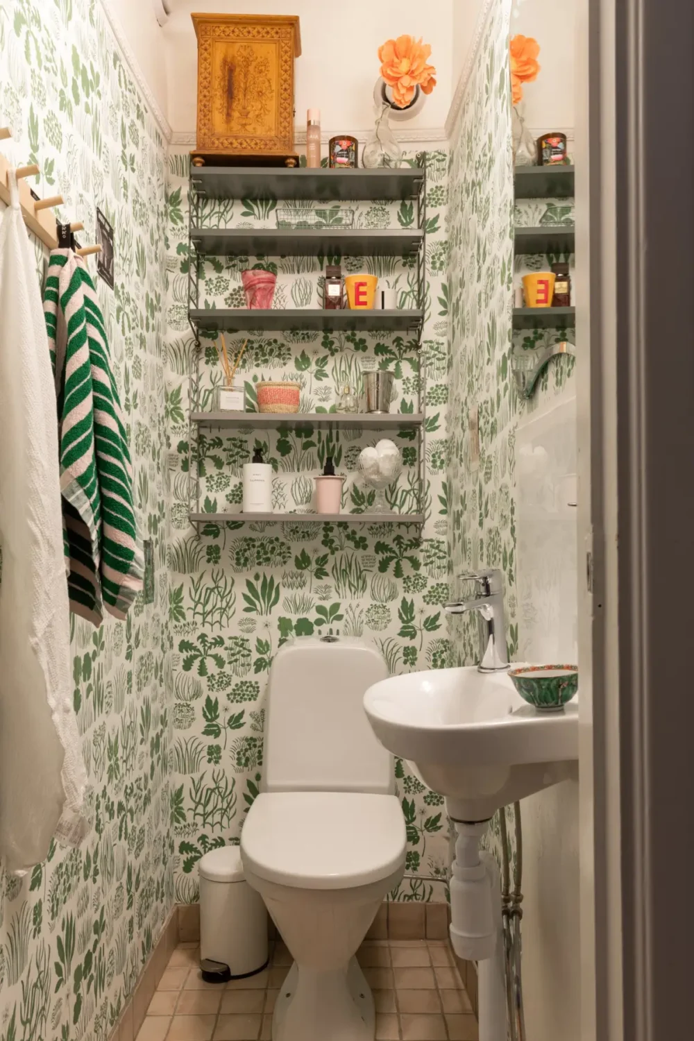 A Cozy Colorful Family Apartment with an Industrial Room Divider 20 toilet svenskt tenn wallpaper