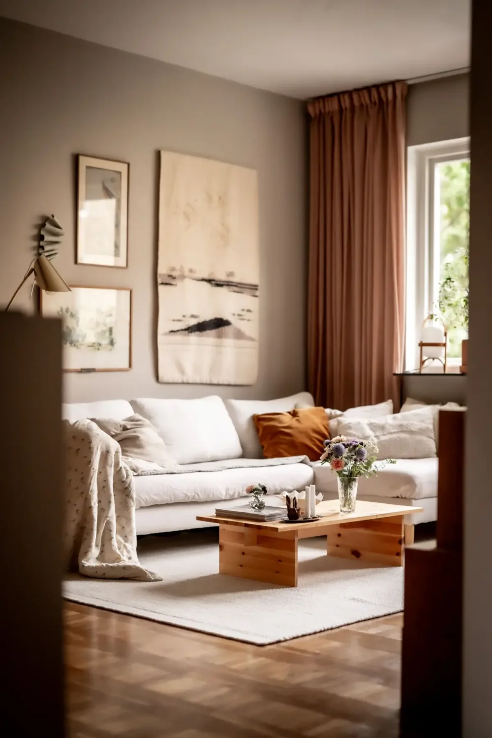 An Earthy Color Palette and Exposed Brick in a 1940s Apartment 3 view into scandi living room