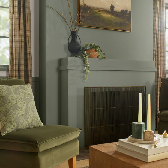 Valspar Color of the Year 2026: Warm Eucalyptus 3 warm eucalyptus living room detail Valspar Color of the Year 2026: Warm Eucalyptus
