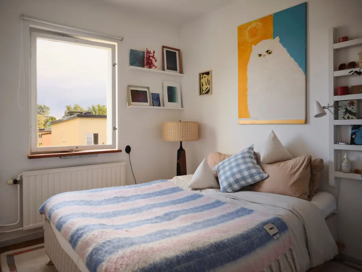 A Pink Bathroom and a Plywood Kitchen in a Stockholm Apartment 16 white bedroom