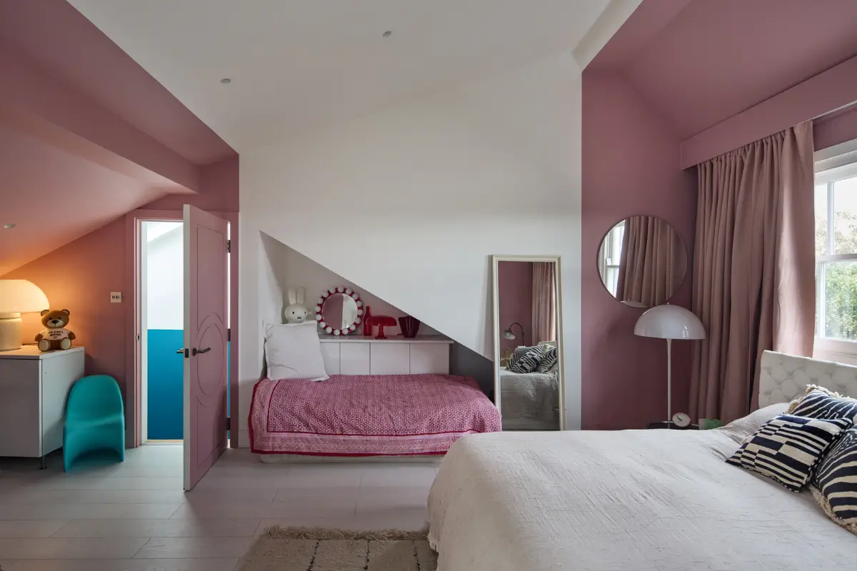 Victorian Grandeur Meets Modern Design in a Camden Square Townhouse 22 attic bedroom pink walls