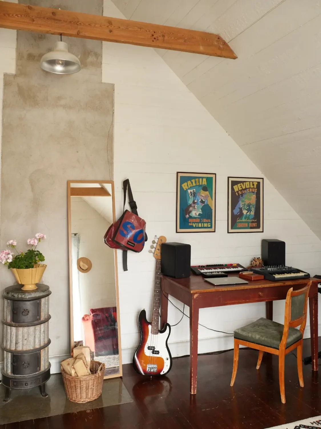 A Well-Preserved 1920s House with a Green Kitchen in Stockholm 17 attic room music corner