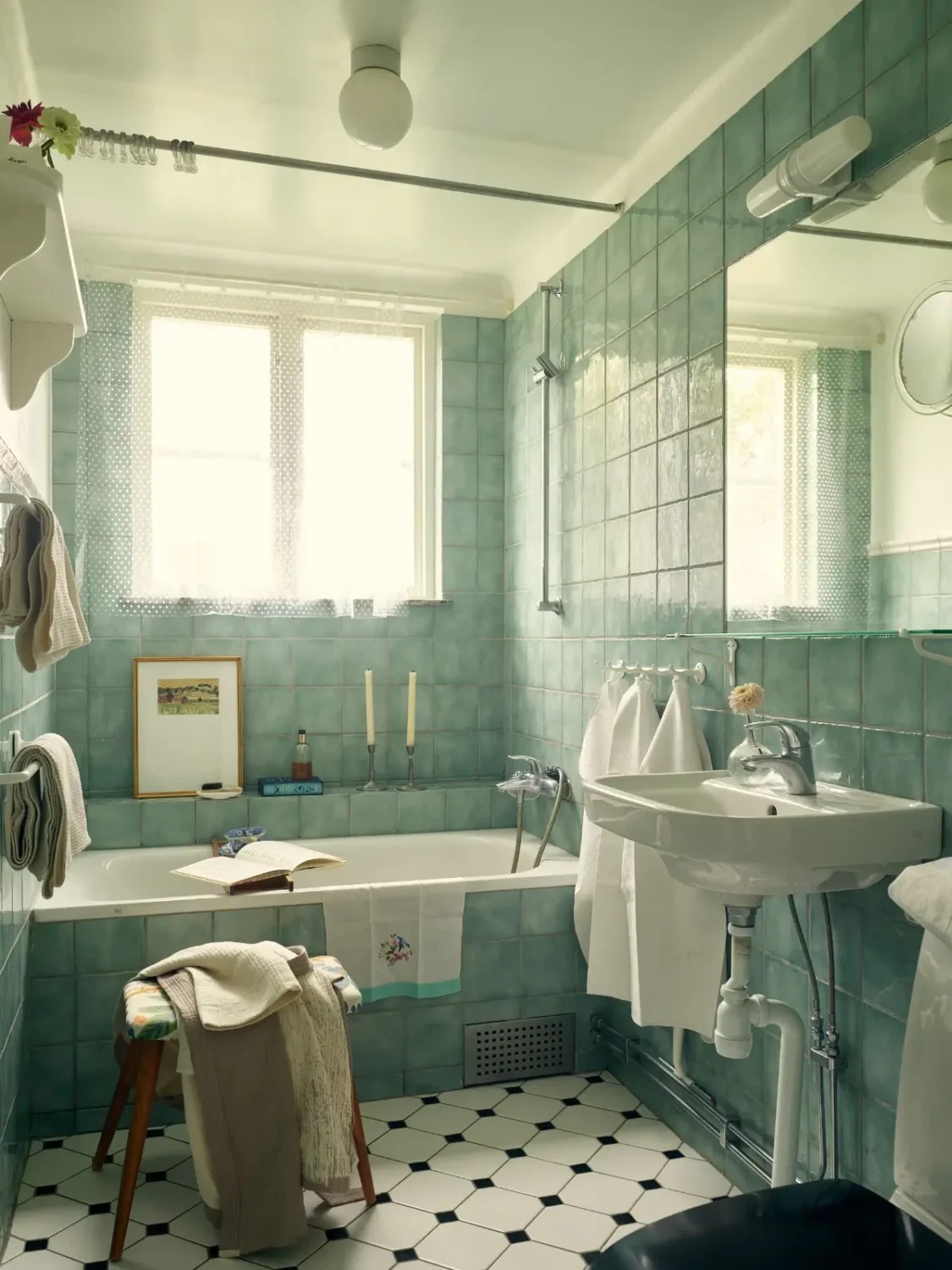 A Cheerful Color Palette in an Early 20th Century Villa in Stockholm 27 bathroom blue tiles