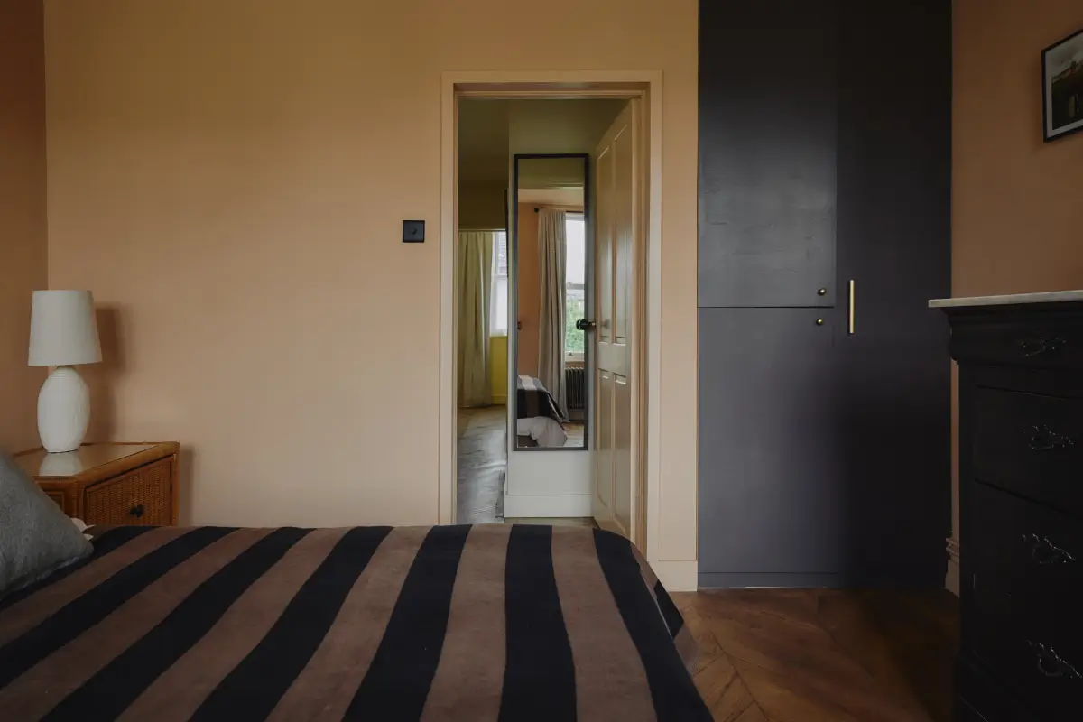 Modern Craftsmanship and Historic Charm in a London Home 21 bedroom built-in wardrobes chevron floor