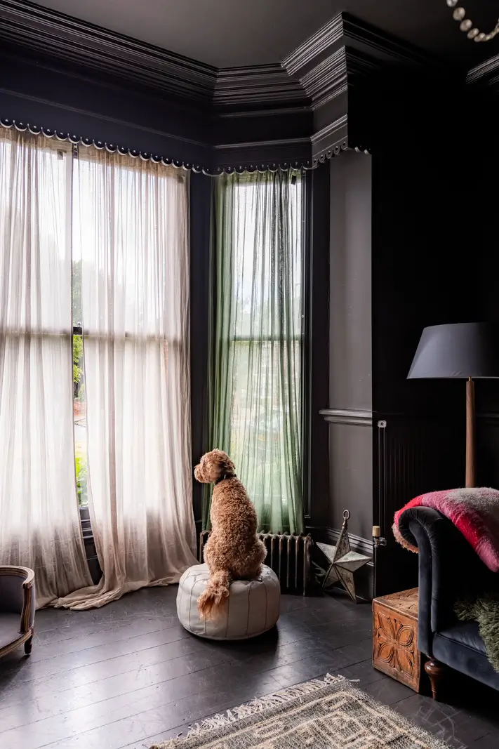 A Dramatic Color Palette in a Large Victorian Family Townhouse 3 black bay window