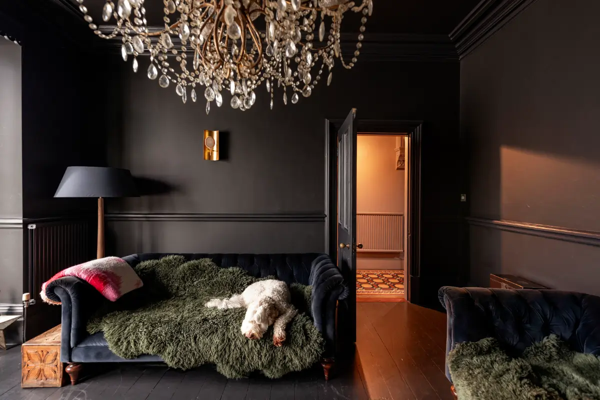 A Dramatic Color Palette in a Large Victorian Family Townhouse 5 black living room