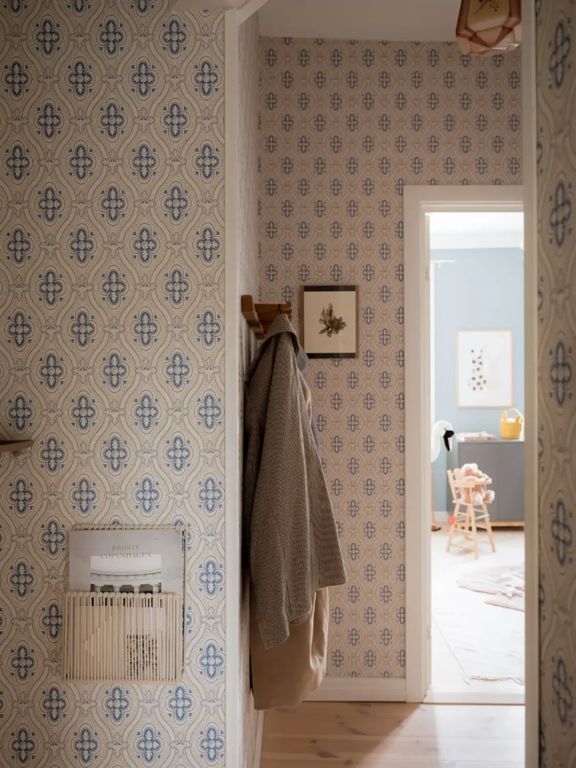 A Cozy Apartment with Exposed Brick and Period Details 30 blue wallpaper detail