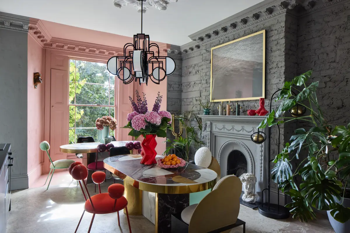Victorian Grandeur Meets Modern Design in a Camden Square Townhouse 6 brass and marble kitchen table