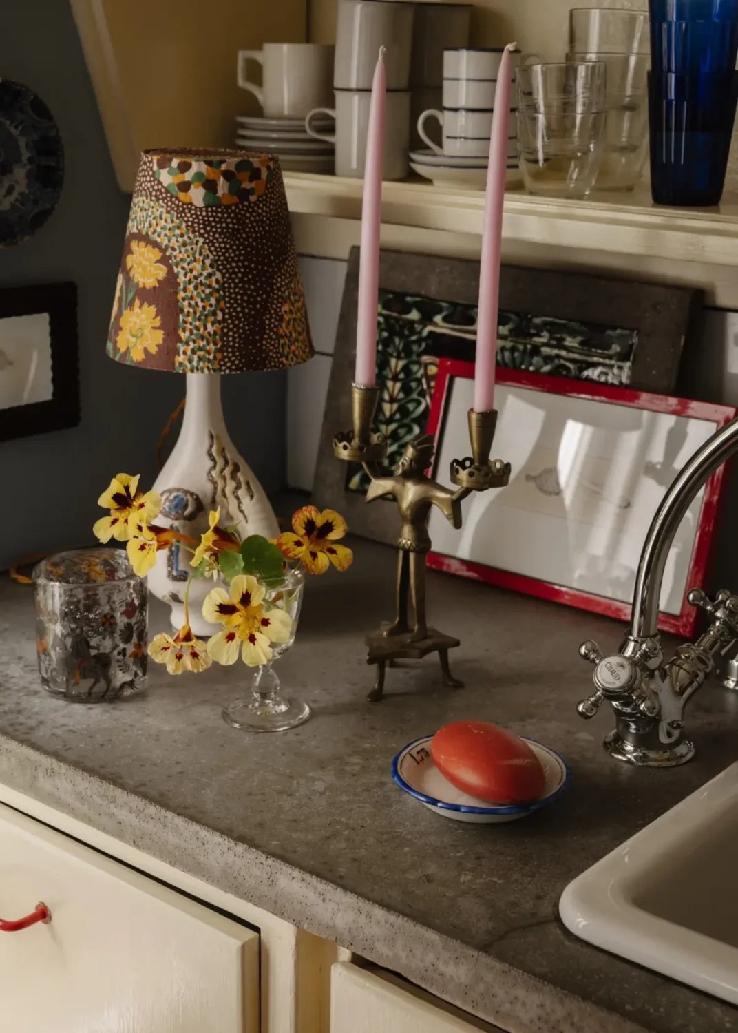 A Pink 1930s Studio Apartment with a Lovely Private Garden 13 concrete worktop