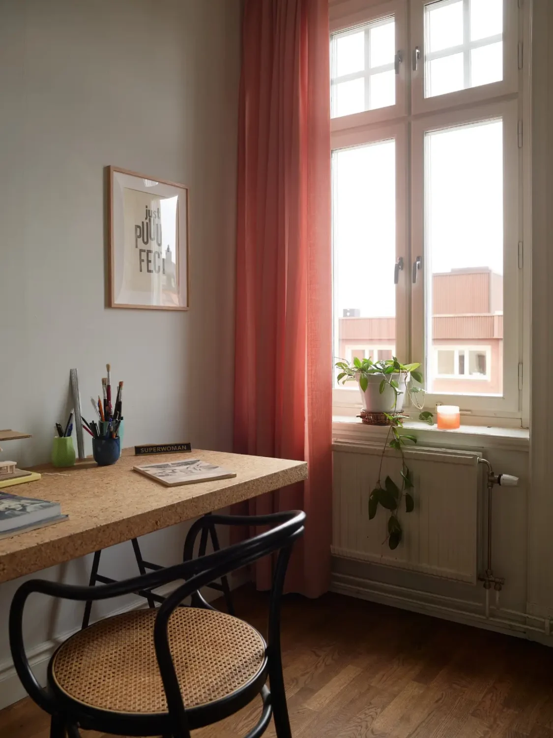 A Spacious Family Apartment with Original Details in Stockholm 8 cork desk