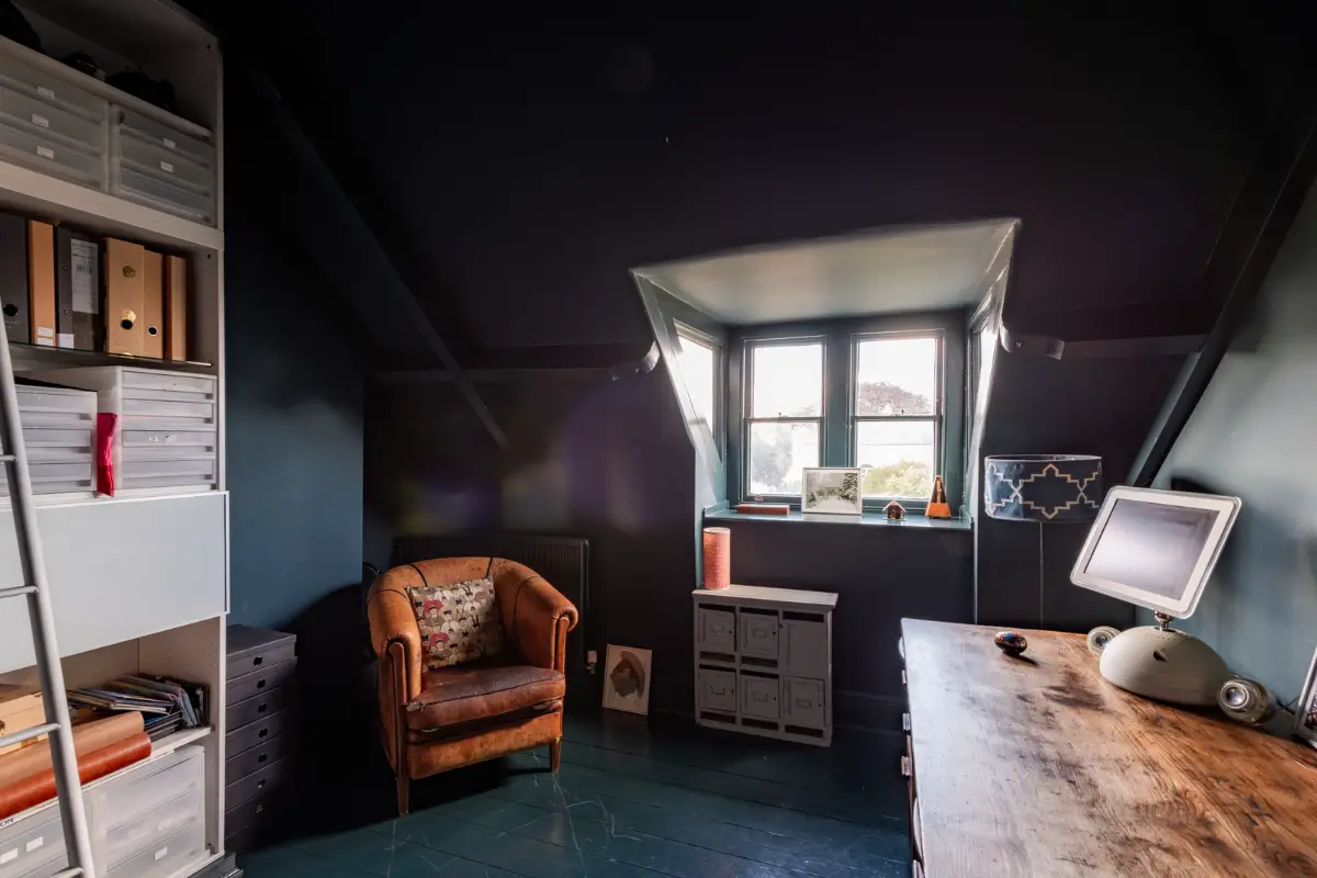 A Dramatic Color Palette in a Large Victorian Family Townhouse 29 dark blue home office