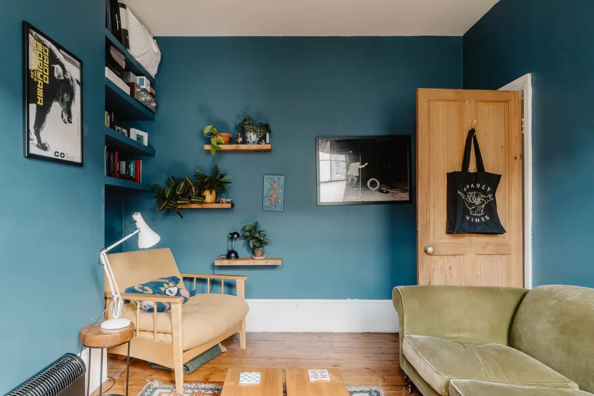 Shades of Blue and Original Details in a Victorian Garden Apartment 5 dark blue living room