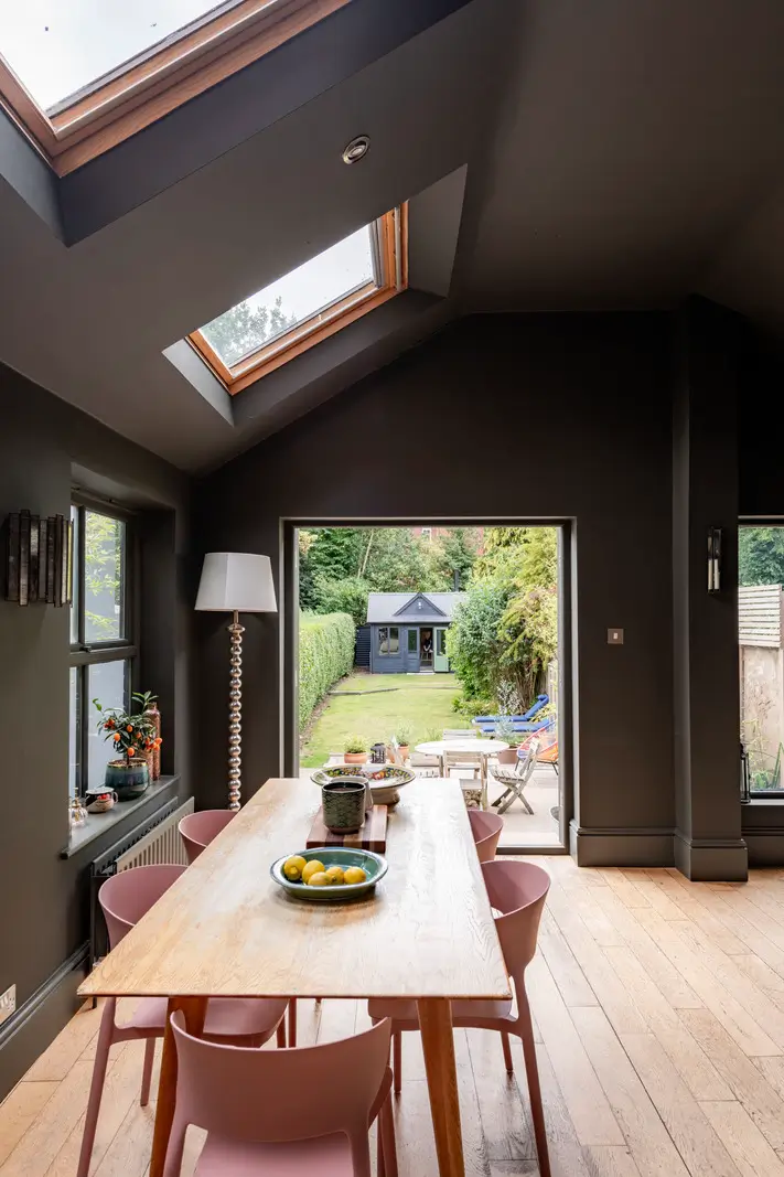 A Dramatic Color Palette in a Large Victorian Family Townhouse 10 dining area skylights