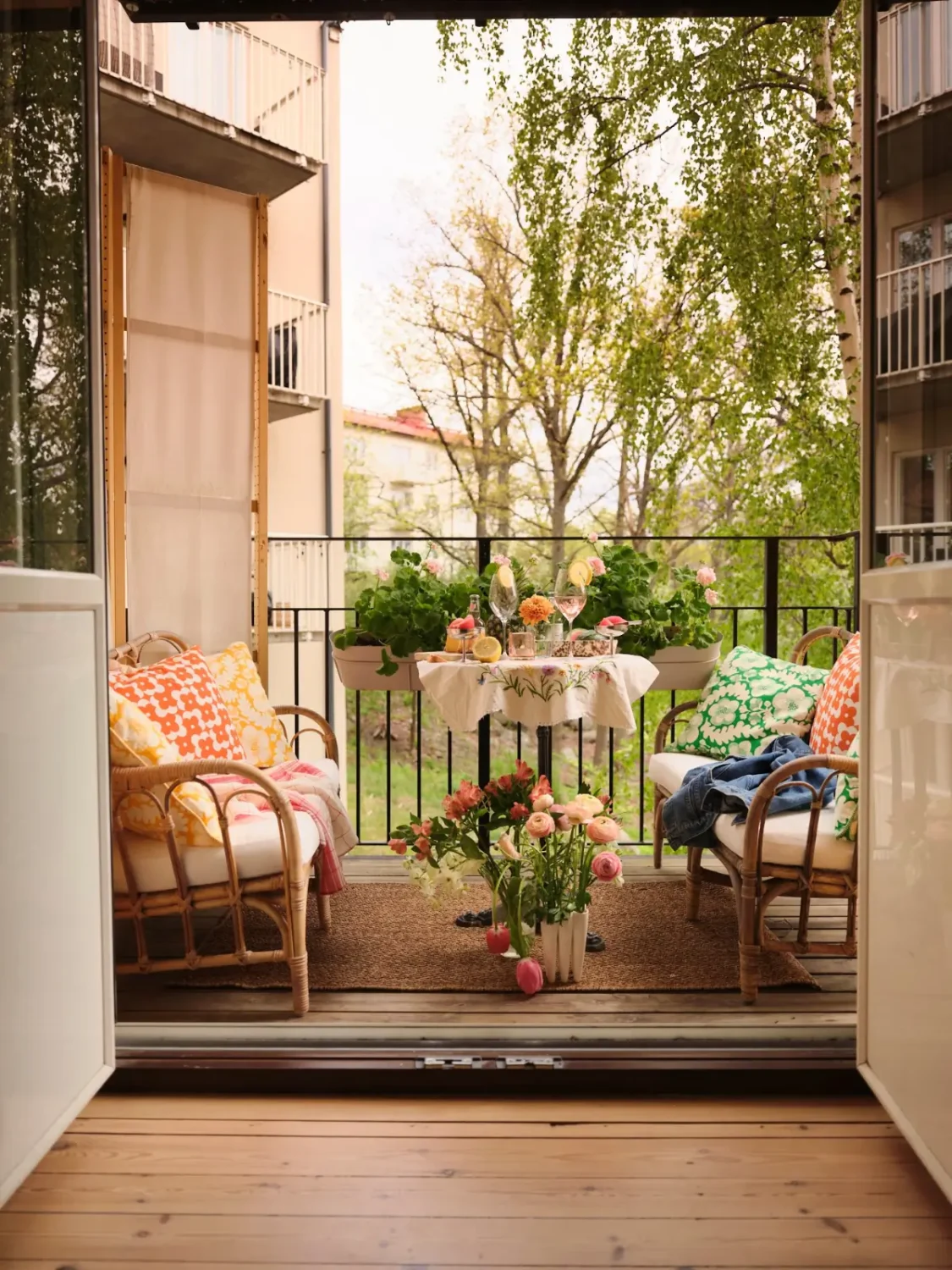 Soft Beige Interiors with the Occasional Bright Color Pop in Stockholm 6 double balcony doors