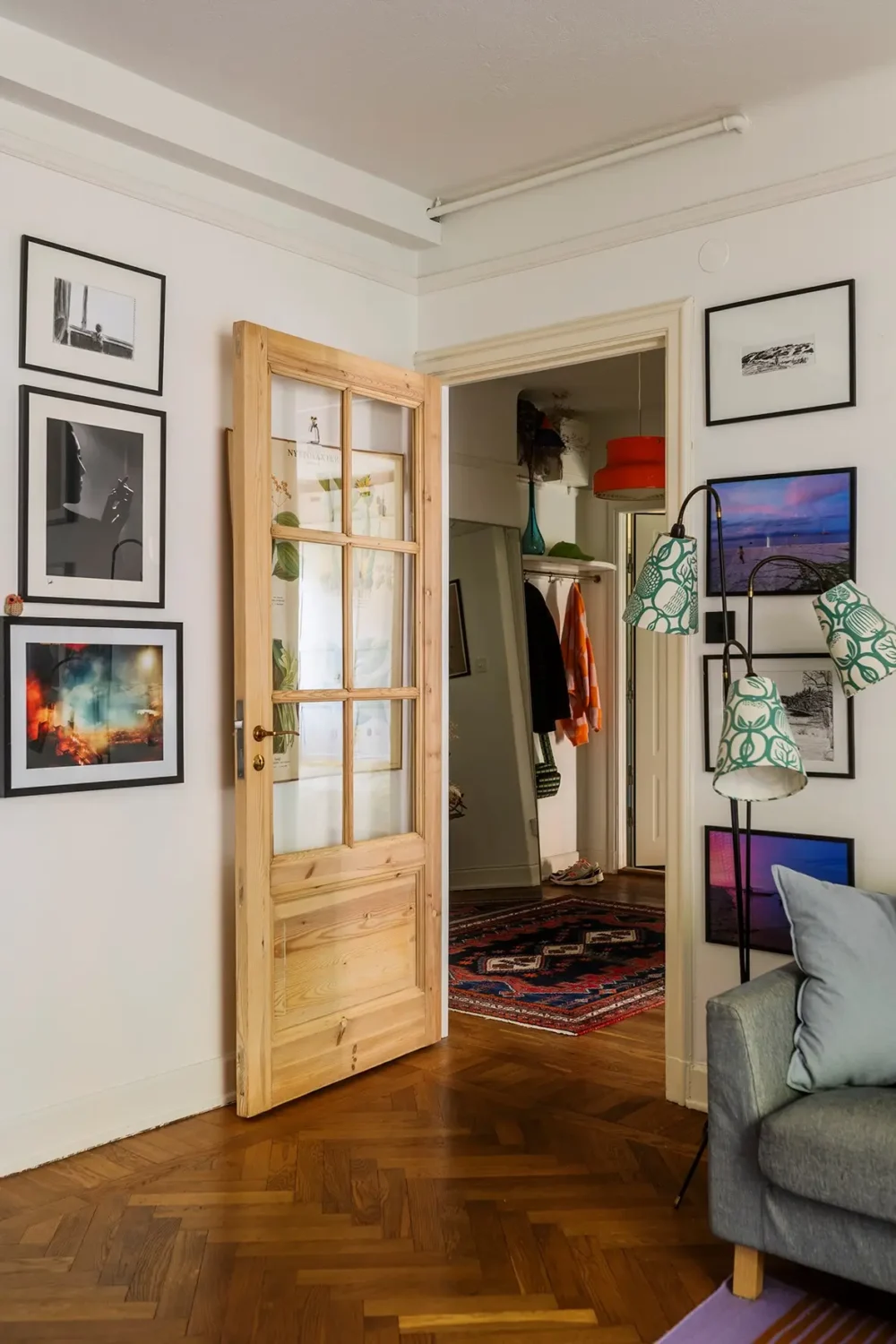 A Charming Swedish Courtyard Apartment Filled with Art 13 glass door