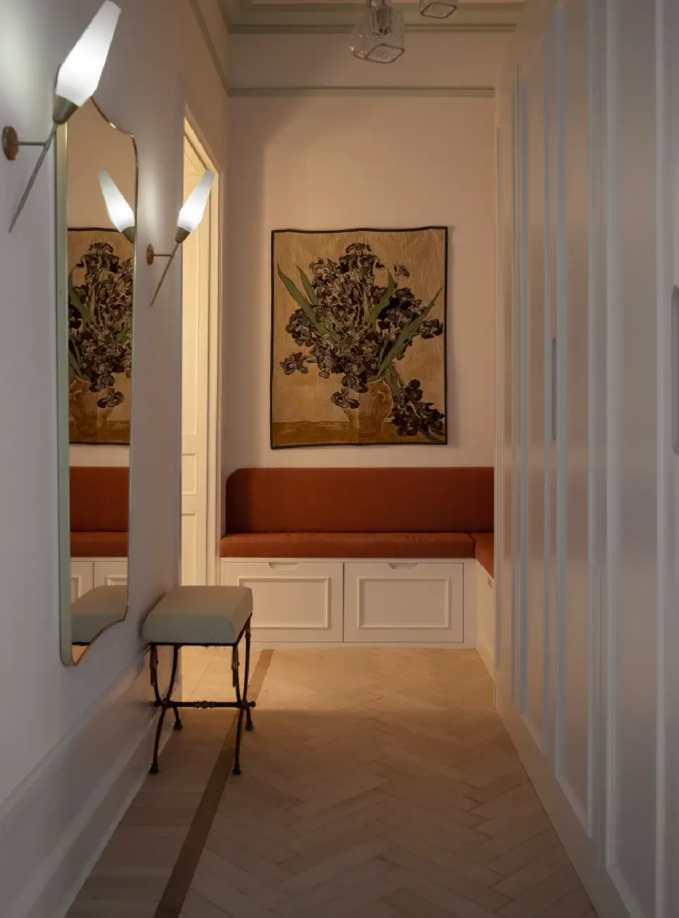 Luxurious Design and Period Features in a Stunning Stockholm Apartment 19 hall-built-in-wardrobes-and-seating-bench-with-storage-nordroom