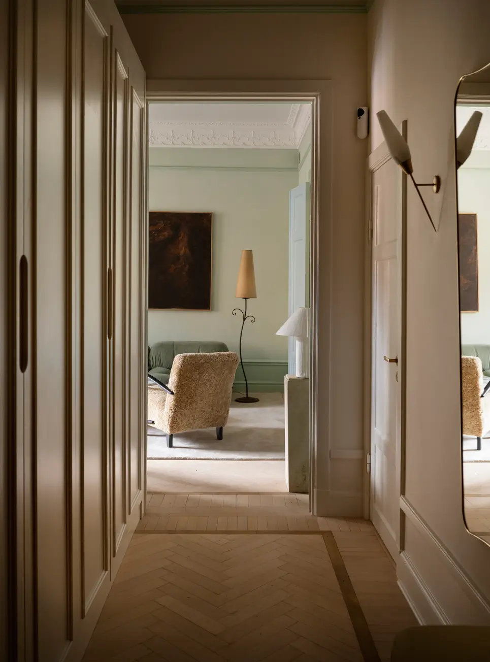 Luxurious Design and Period Features in a Stunning Stockholm Apartment 18 hall built-in wardrobes herringbone parquet floor nordroom
