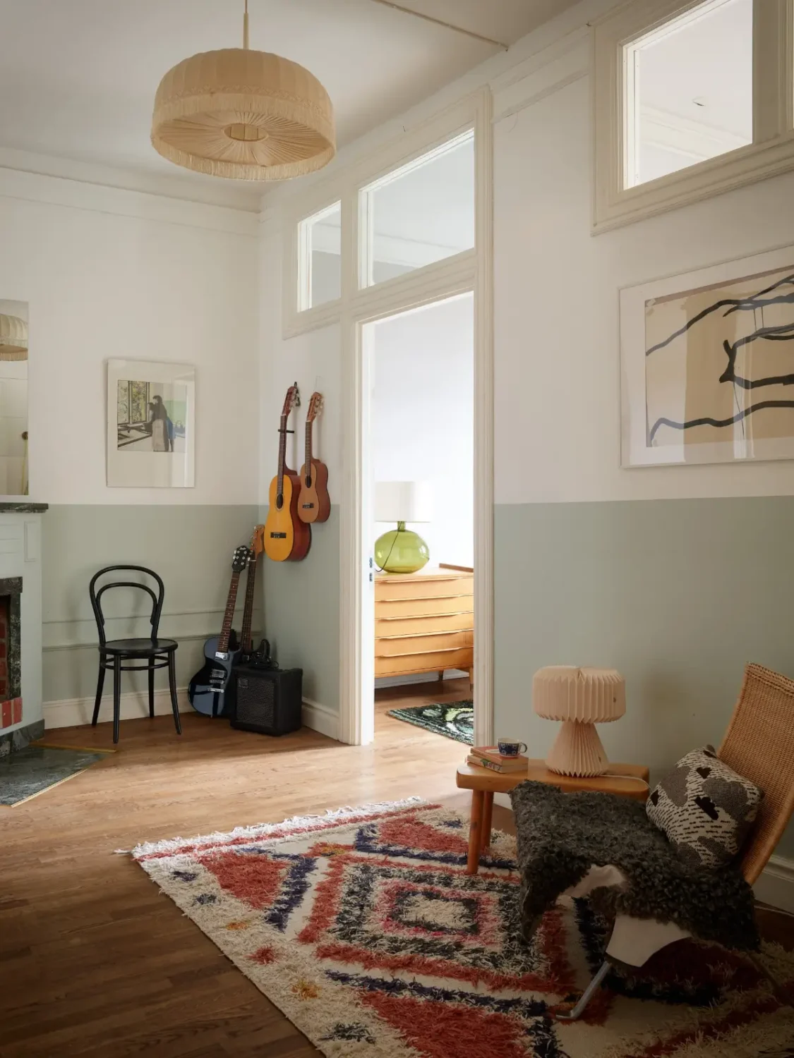 A Spacious Family Apartment with Original Details in Stockholm 9 inner hall half painted walls