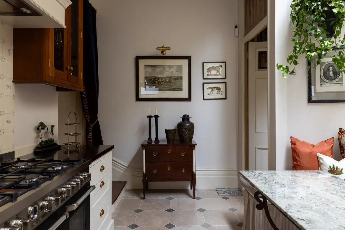 A Mixture of Patterns, Colors, and Materials in a Stunning London Apartment 11 kitchen