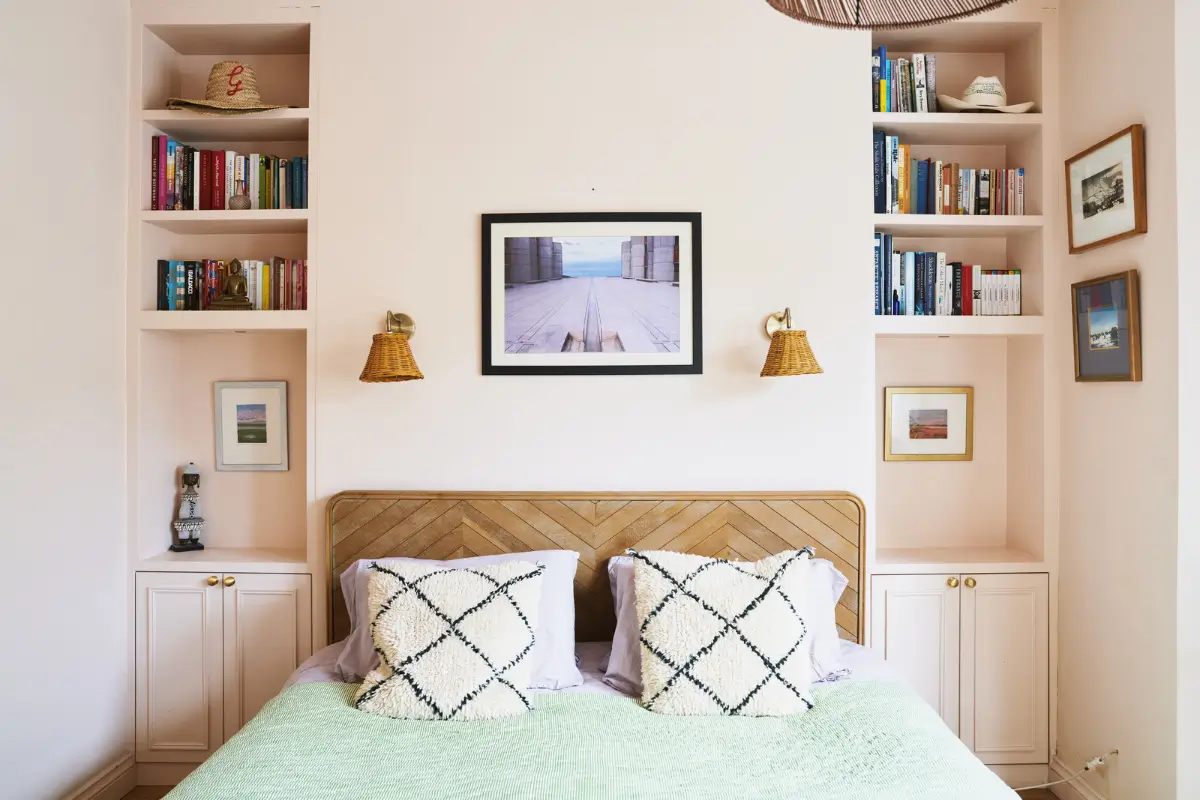 An Extended Victorian Apartment with Exposed Brick Walls 15 light pink bedroom