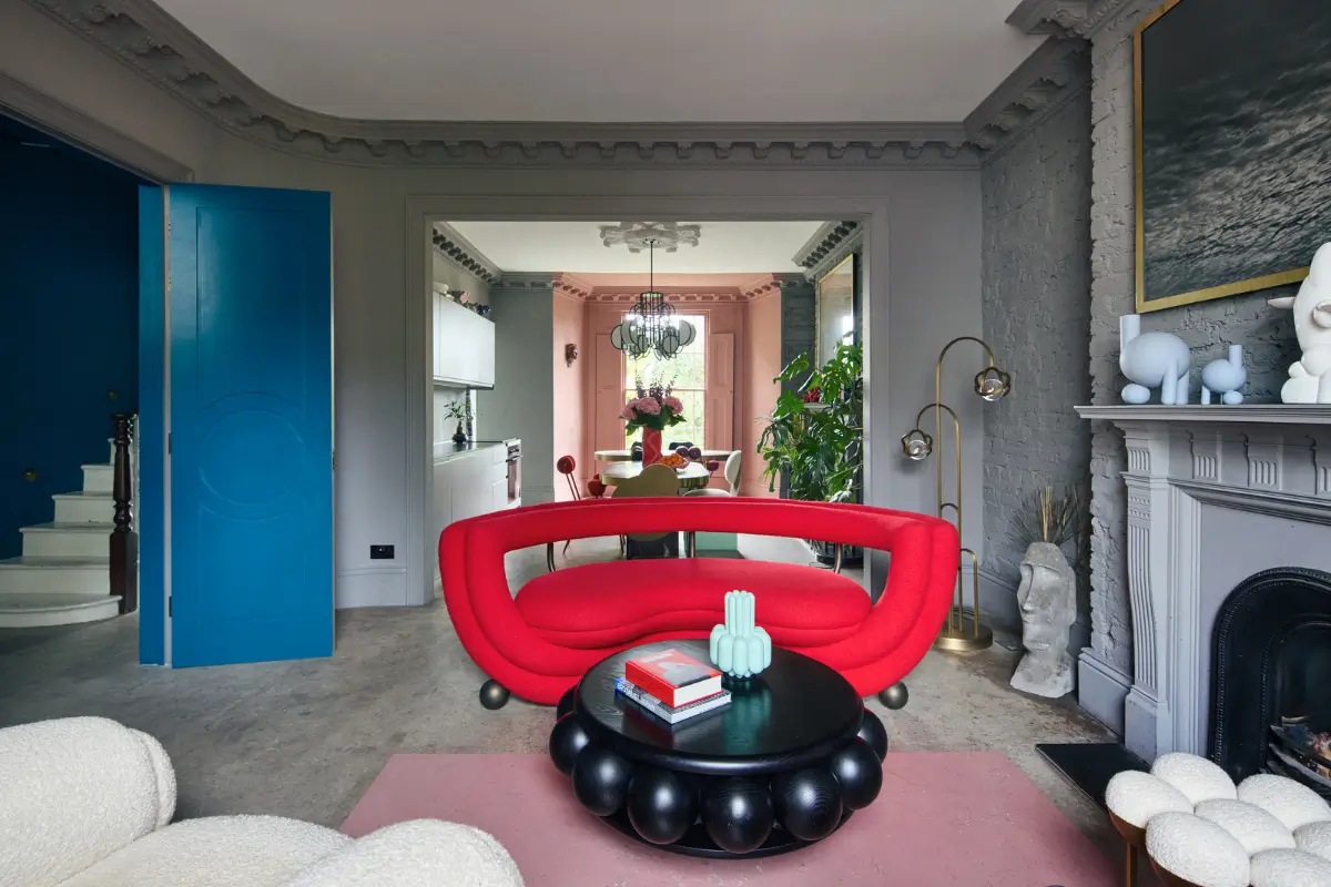 Victorian Grandeur Meets Modern Design in a Camden Square Townhouse 2 living room and kitchen gray walls