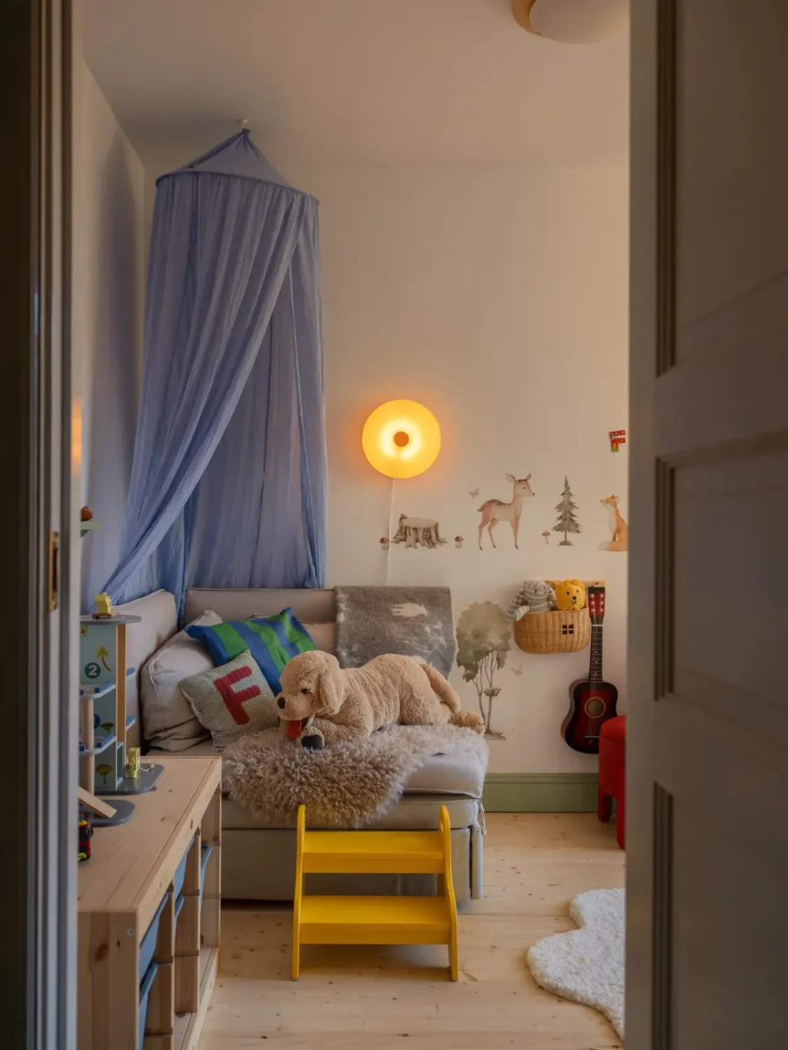 A Bright Apartment Where Historic Character Meets Contemporary Design 26 nursery blue canopy