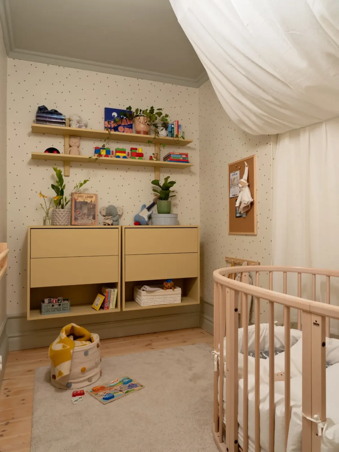 A Light Color Palette and a Charming Private Patio in a Stockholm Apartment 27 nursery painted ceiling