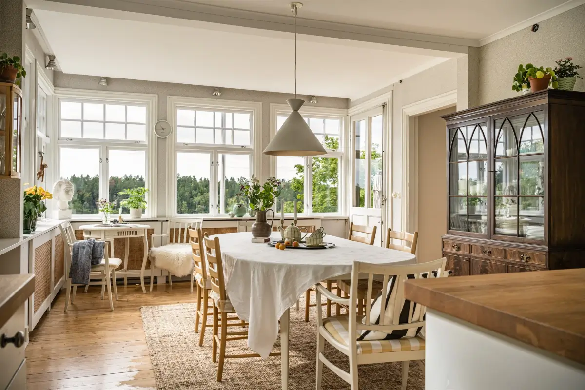 open-plan kitchen dining room large windows