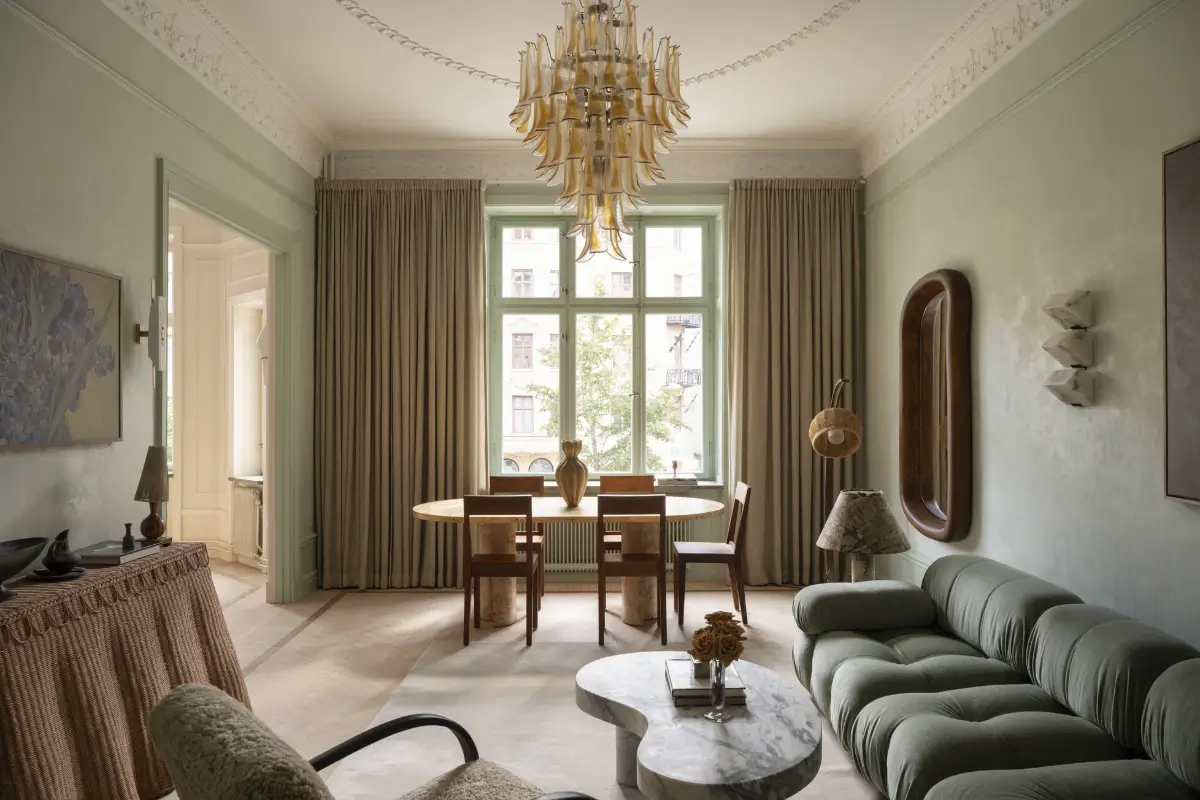 Luxurious Design and Period Features in a Stunning Stockholm Apartment 1 original features living room light green walls nordroom
