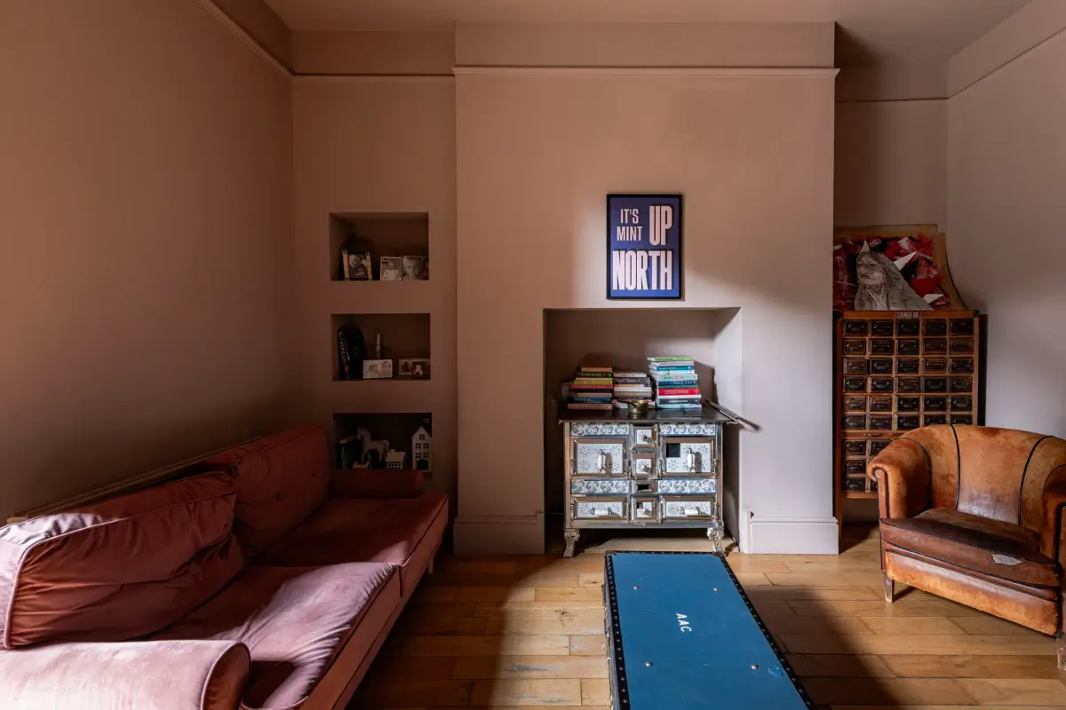 A Dramatic Color Palette in a Large Victorian Family Townhouse 13 pink sitting room