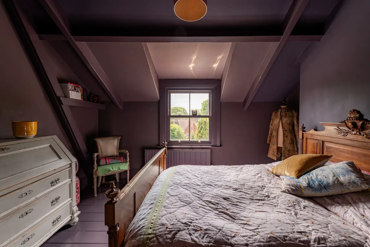 A Dramatic Color Palette in a Large Victorian Family Townhouse 30 purple bedroom
