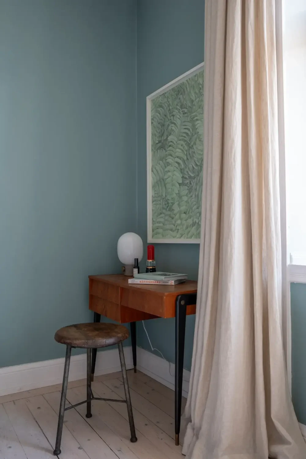 A Light Turn-of-the-Century Apartment with a Blue Kitchen 21 small bedroom desk vanity