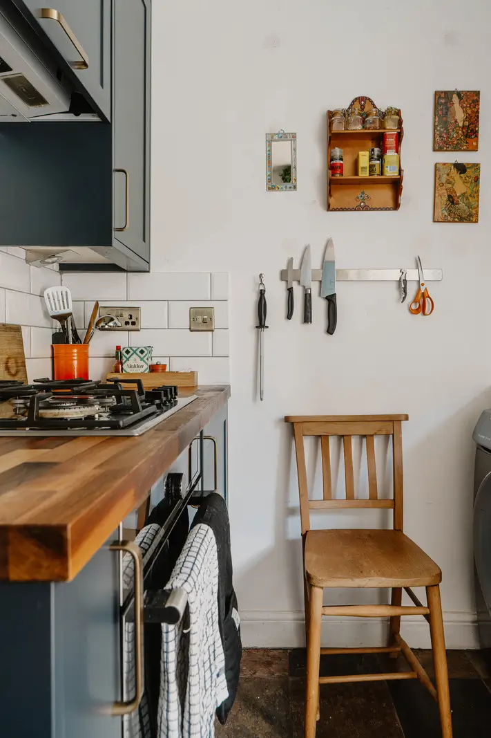 Shades of Blue and Original Details in a Victorian Garden Apartment 12 small dark blue kitchen
