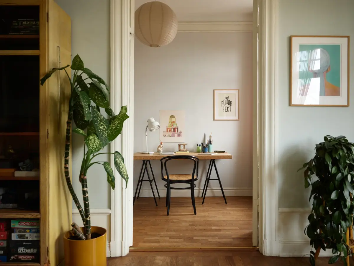A Spacious Family Apartment with Original Details in Stockholm 7 view into home offic