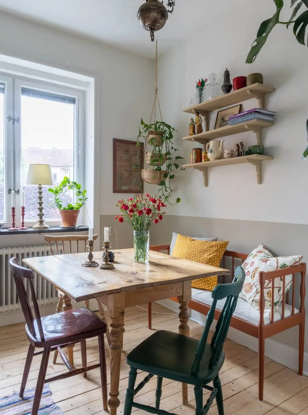 wooden kitchen table with bench