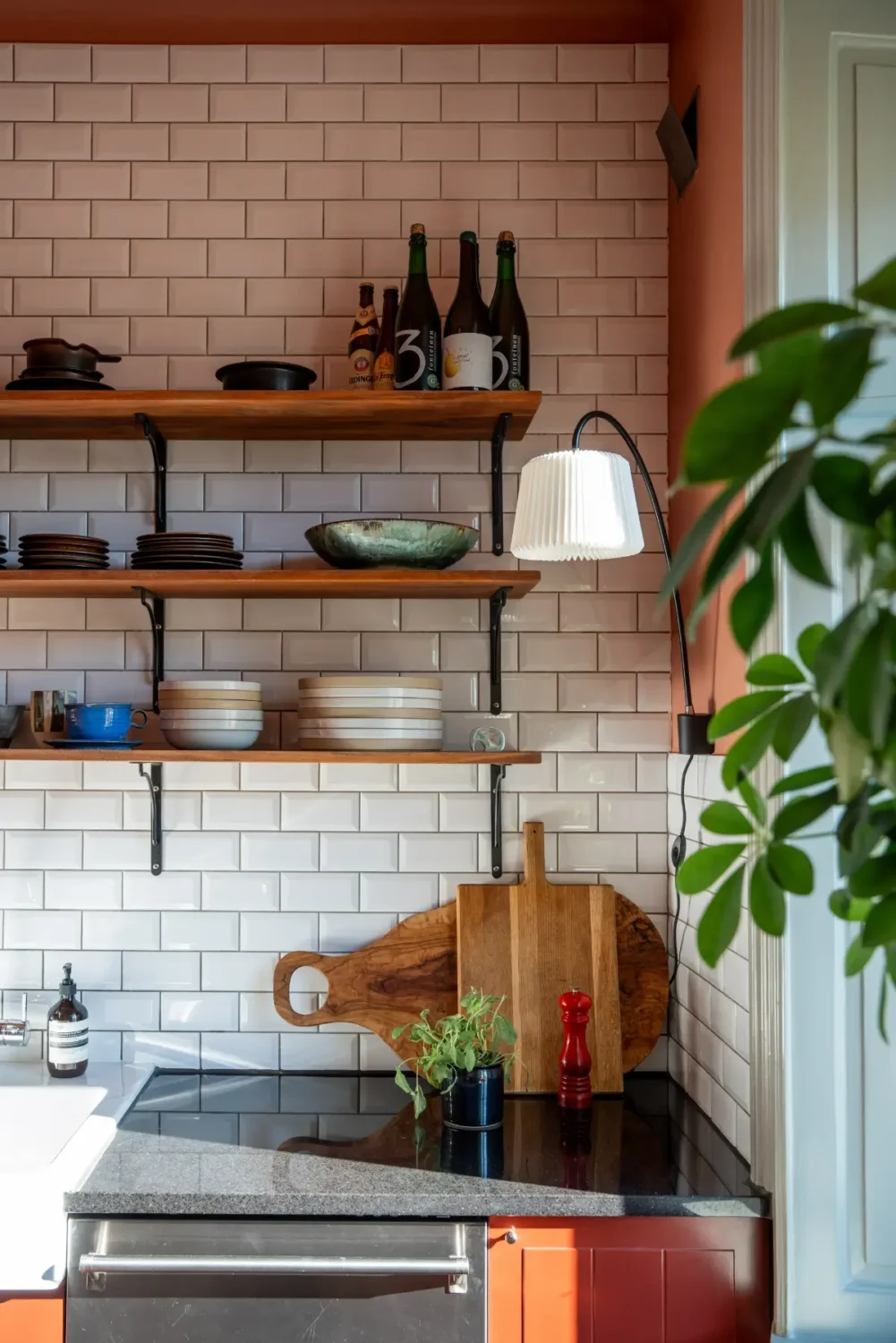Historic Elegance and a French-Style Kitchen and Bathroom in a Stockholm Apartment 17 woodene kitchen shelves white tiles
