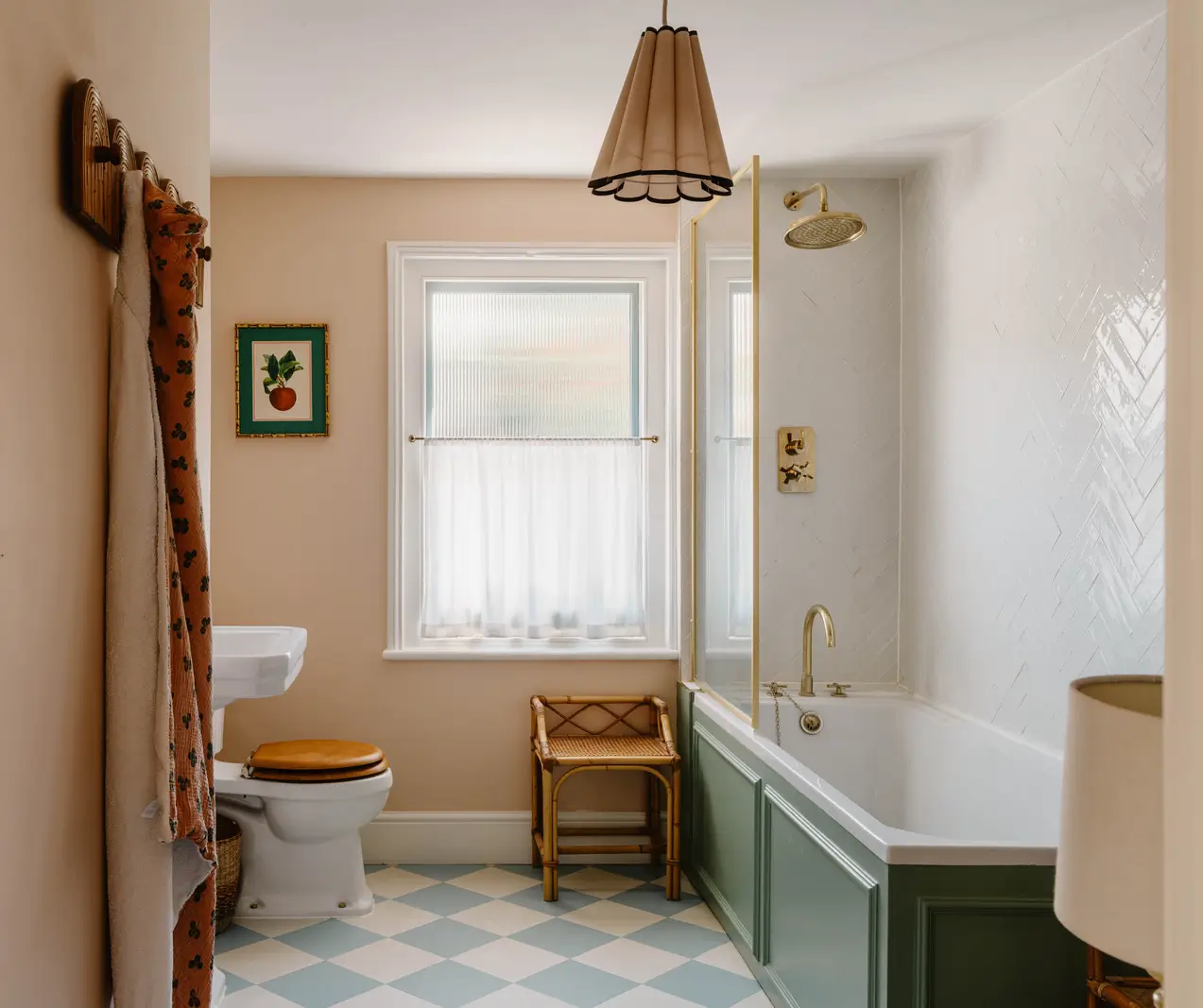 Cozy Interiors in a Restored 19th Century Family Home in Tunbridge Wells 23 bathroom checkerboard floor pink walls