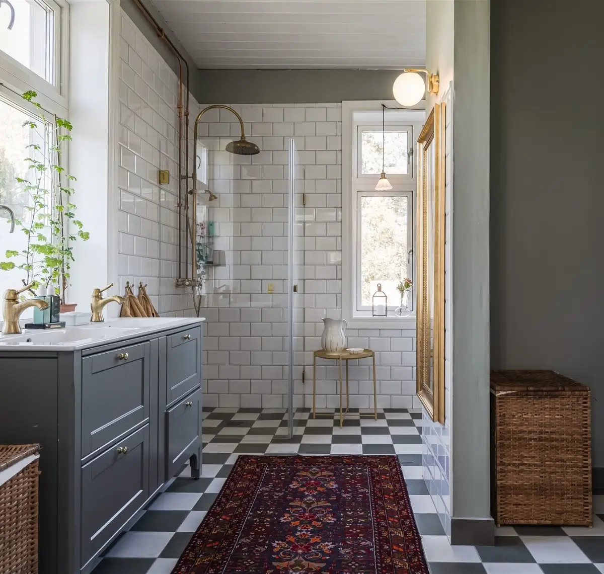 The Color Trends for 2026: A Return to Nature, Balance, and Grounding 29 bathroom-green-walls-checkered-floor-white-tiles-nordroom