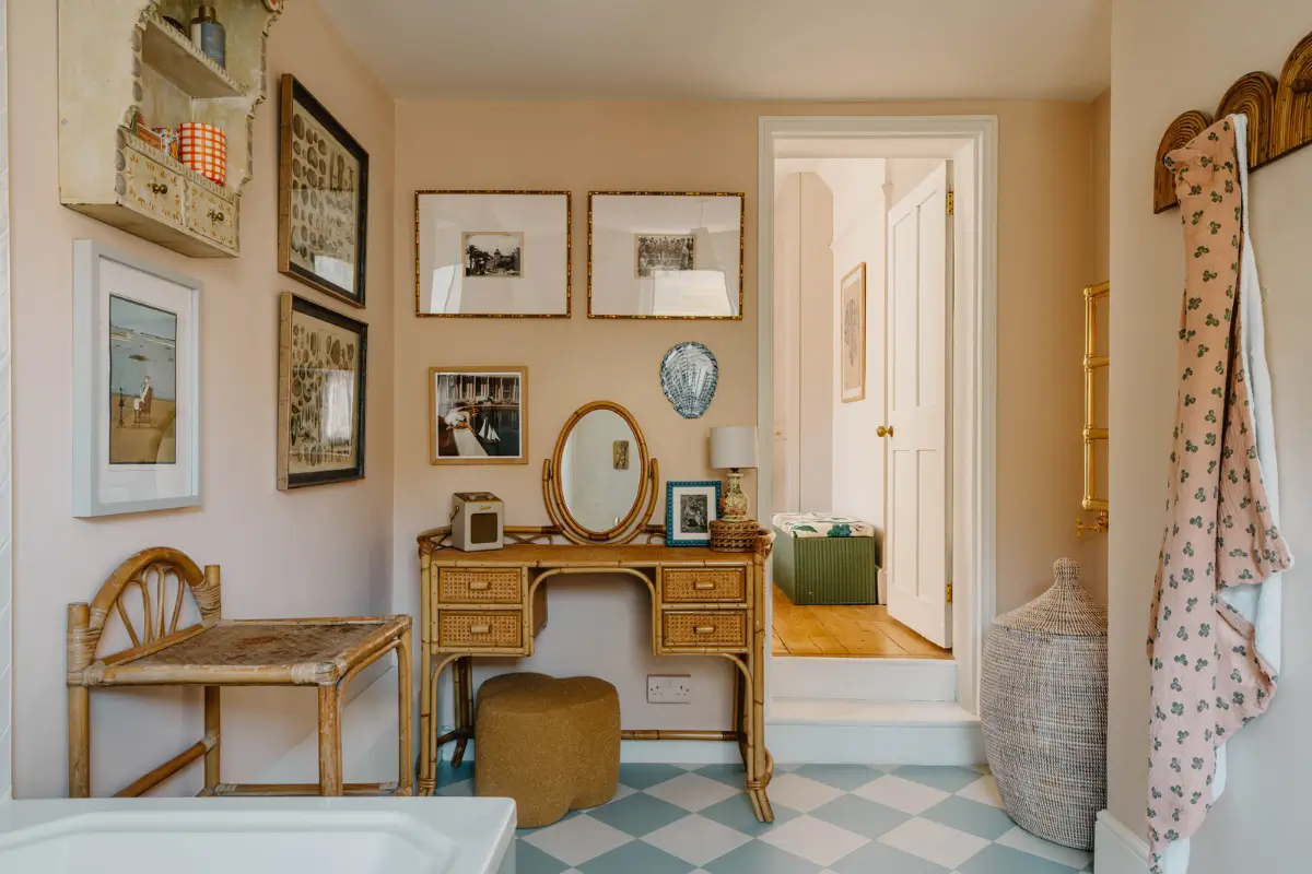 Cozy Interiors in a Restored 19th Century Family Home in Tunbridge Wells 24 bathroom wicker rattan table