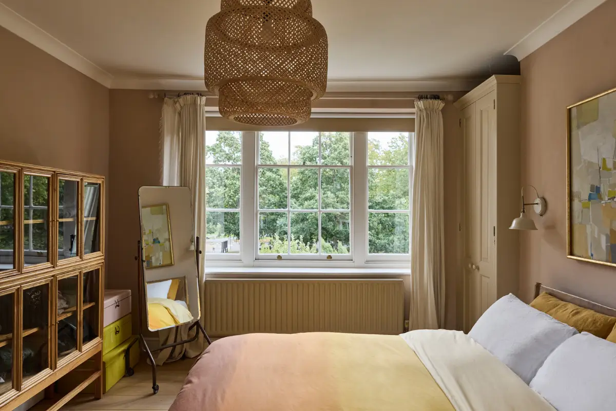 A deVOL Kitchen in a Beautiful Restored Georgian Townhouse in London 22 bedroom earthy pink wall large window