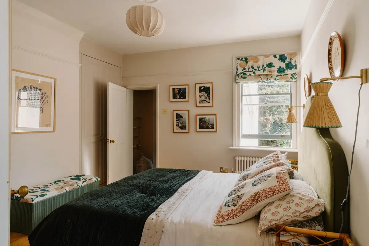 Cozy Interiors in a Restored 19th Century Family Home in Tunbridge Wells 22 bedroom green velvet bed