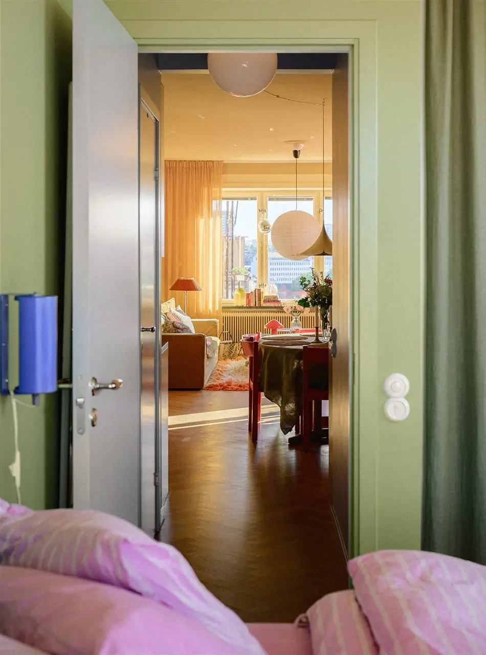 A Colorful Stockholm Family Apartment with Views of the Lake 18 bedroom view into living room