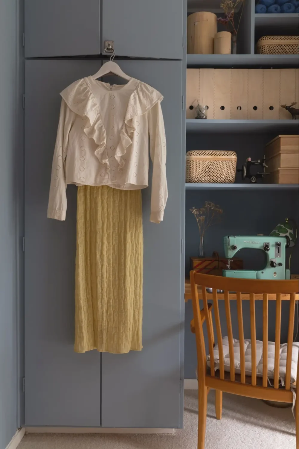 A Well-Preserved 1950s Apartment North of Stockholm 25 blue built-in wardrobes and desk